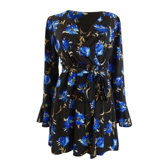 As U Wish Dresses & Skirts - Boutique as u wish blue floral wrap dress L